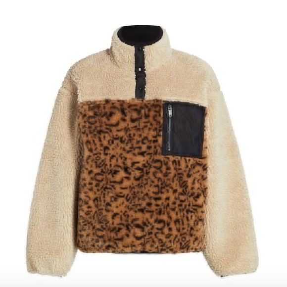 Rails Saga Leopard Print Teddy Quarter-Zip Pullover Jacket - Picture 10 of 10